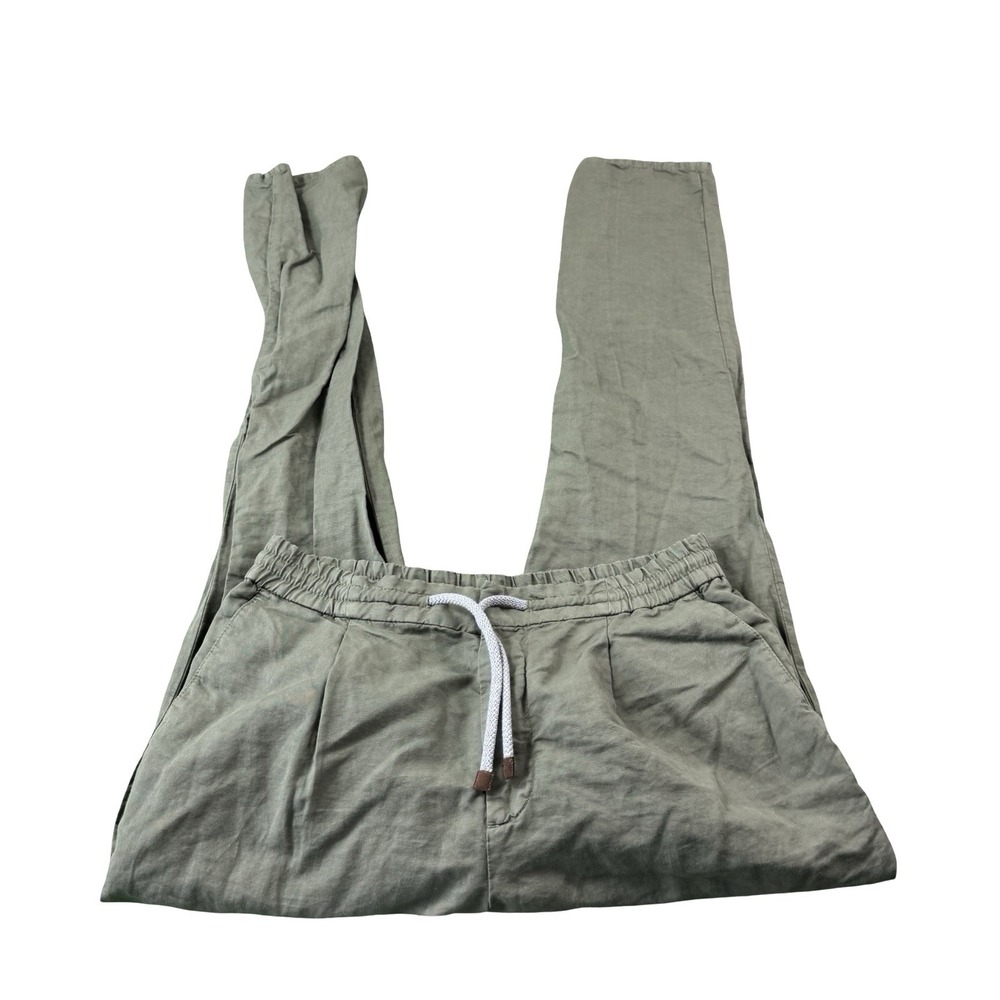 Brunello Cucinelli Green Linen Cotton Mens Drawstring Pant 34x34 Leisure Fit